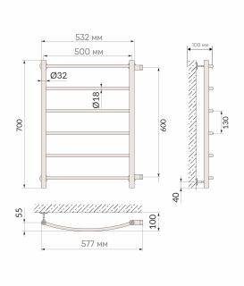 Полотенцесушитель водяной Indigo Arc LASW70-50-б/п-60 70x50 см хром